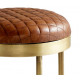 Brass Finish & Quilted Leather Seat Industrial Bar Stool