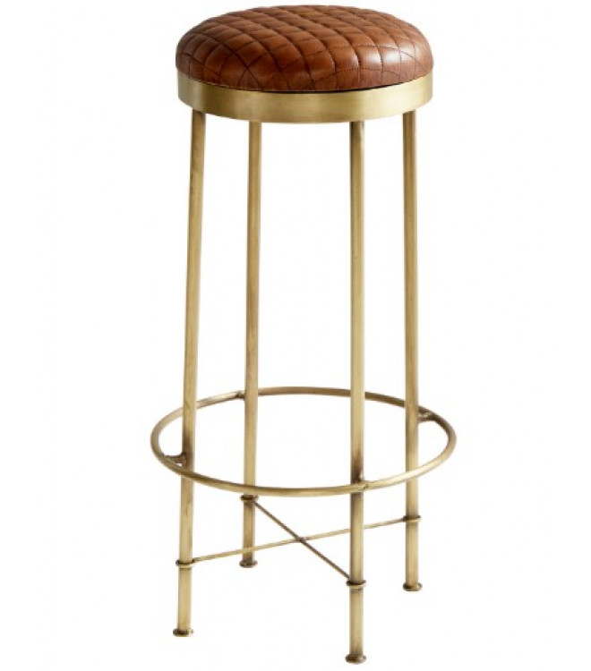 Quilted Leather Seat Industrial Bar Stool, Quilted Leather Bar Stool