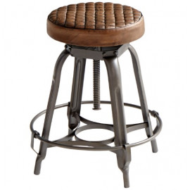 Industrial Iron & Quilted Leather Seat Stool