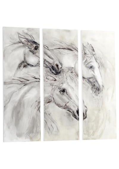 Black & White Triptych Running Horses Wall Art 