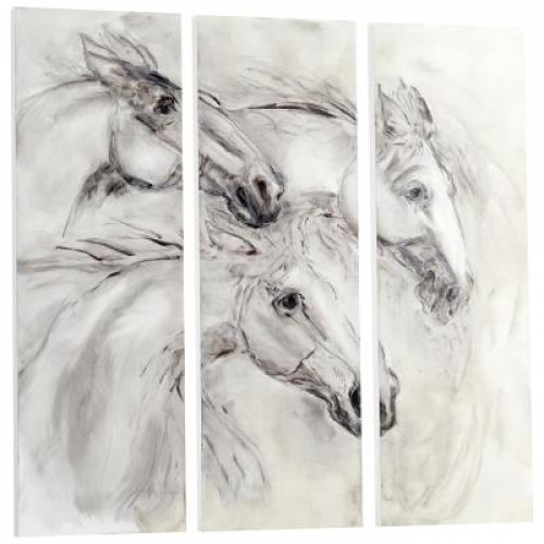 Black & White Triptych Running Horses Wall Art 