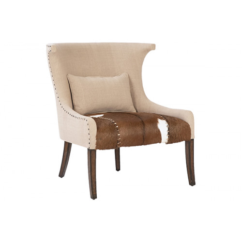 Linen with Hair on Hide Seat Accent Chair
