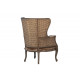 Wood Upholstery Rattan & Cow Hide Wing Back Chair