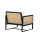 Black Frame Natural Rattan White Cushion Accent Chair