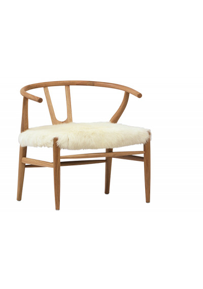 Fluffy Shaggy White Goat Skin & Wood Occasional Chair