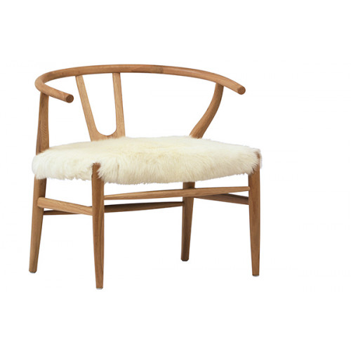 Fluffy Shaggy White Goat Skin & Wood Occasional Chair