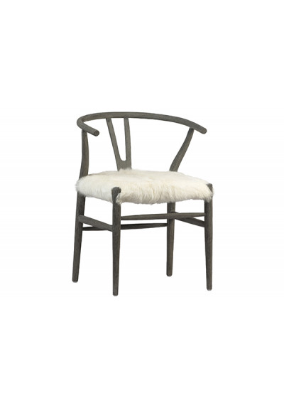 Fluffy Shaggy White Goat Skin & Ash Tone Wood Chair