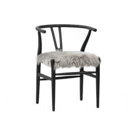 Fluffy Shaggy Grey Goat Skin & Dark Brown Wood Chair