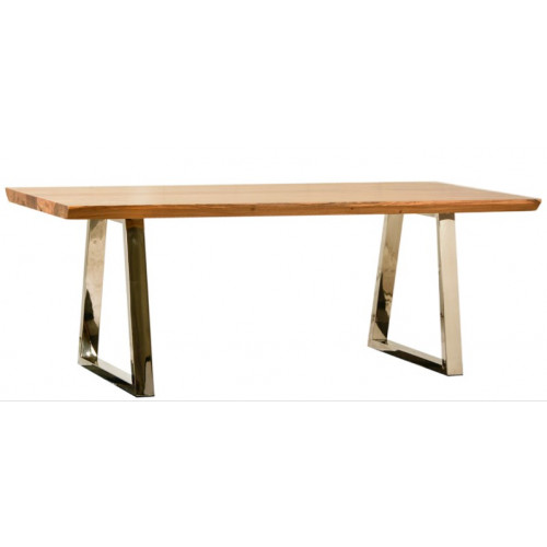 Light Wood Top Stainless Steel Base Dining Table