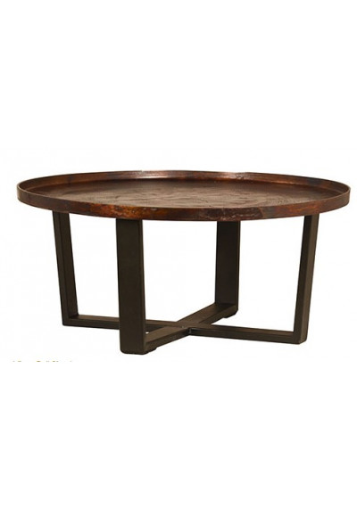Round Rustic Iron Copper Top Coffee Table