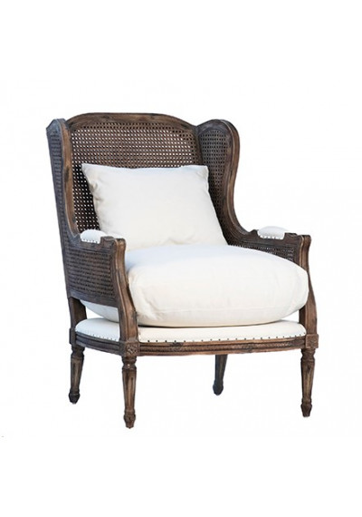 Antiqued Handwoven Cane Wicker Accent Chair 