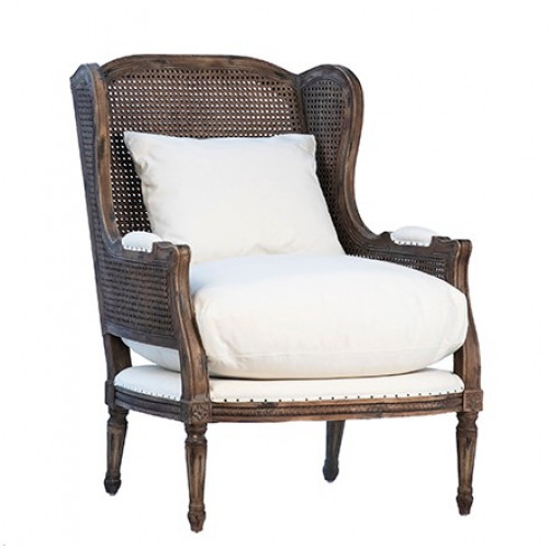 Antiqued Handwoven Cane Wicker Accent Chair 