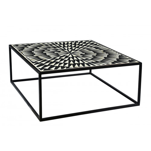 Black & White Bone Inlay Exploding Design Iron Base Coffee Table