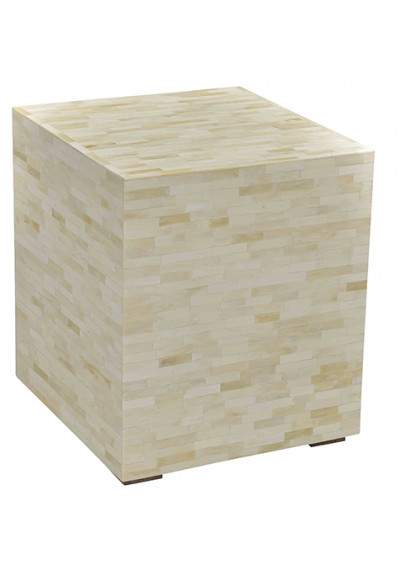 White Bone Inlay Geometric Design Square Cube Accent Table