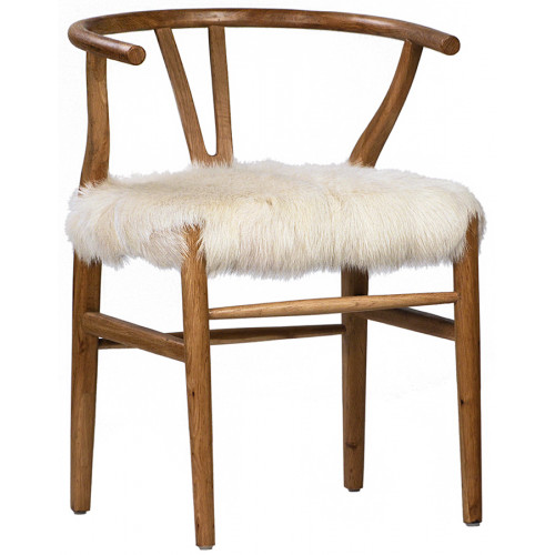 Fluffy Shaggy White Goat Skin & Natural Wood Chair