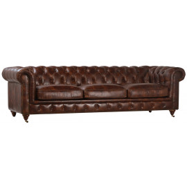 Brown Leather Tufted Nail Head Chesterfield Style Salon Sofa