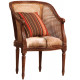 Hand Carved Wood Rattan & Hide Seat Accent Chair