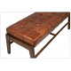 Full Grain Leather Square Tufted & Rich Stained Teak Wood Bench 
