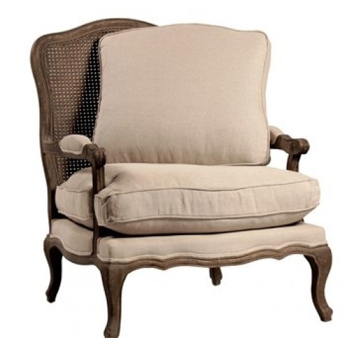 Cane Back Arm Chair Linen Upholstery 