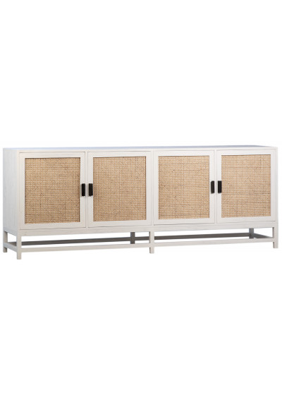 Beachside Bungalow Ivory White Wood & Natural Rattan Sideboard