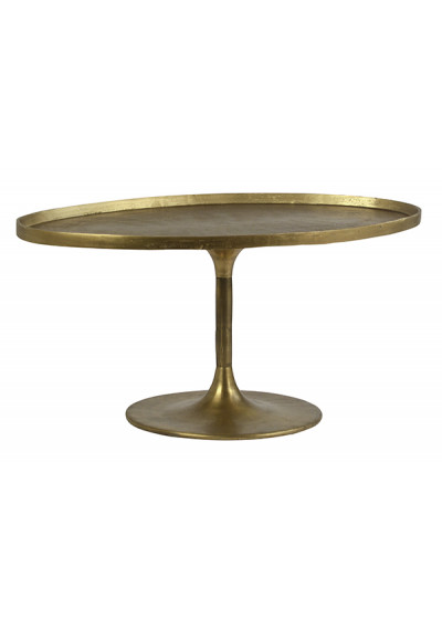 Oval Top Brass Finish Metal Mid Century Coffee Table