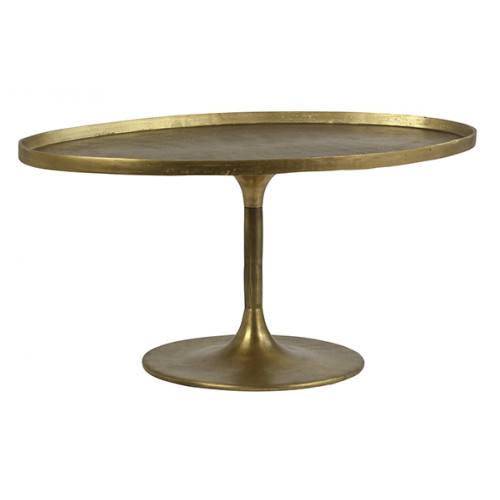 Oval Top Brass Finish Metal Mid Century Coffee Table