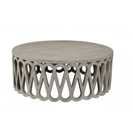 Round Ornate Loop Design White Finish Grey Pine Coffee Table 
