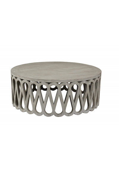 Round Ornate Loop Design White Finish Grey Pine Coffee Table 