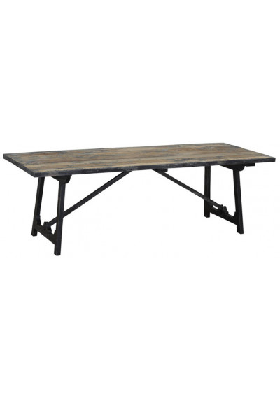Industrial Farmhouse Wood Top Iron Base Dining Table