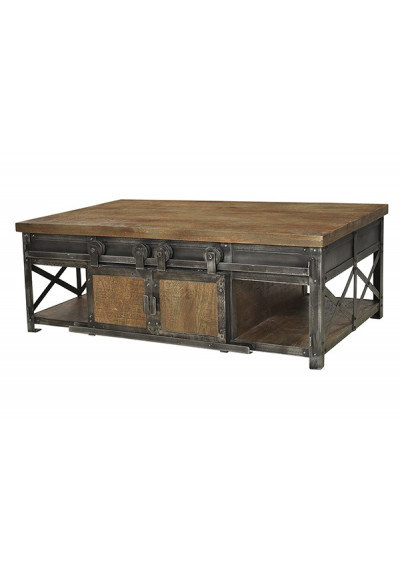 Wood Sliding Doors Storage Coffee Table, Side Table With Sliding Doors