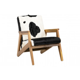 Black & White Hair on Hide & Teak Wood Lounge Arm Chair