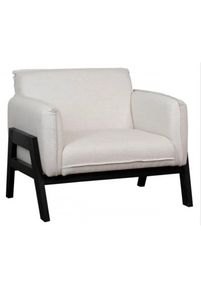 Black Frame White Cotton Fabric Accent Chair