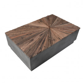 Reclaimed Teak Wood Starburst Design Top Metal BaseCoffee Table 