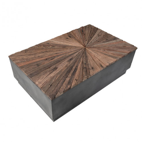 Reclaimed Teak Wood Starburst Design Top Metal BaseCoffee Table 