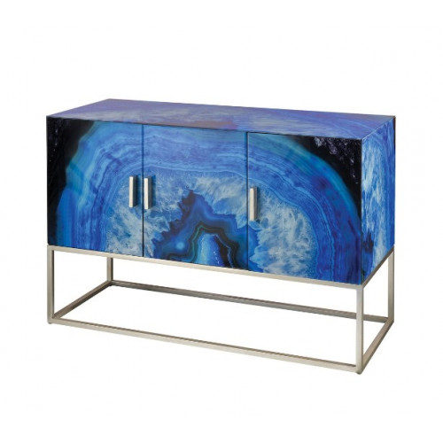 Blue Glass Painted Agate Design Sideboard Cabinet