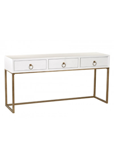 White & Rustic Gold Metal 3 Drawer Console Table
