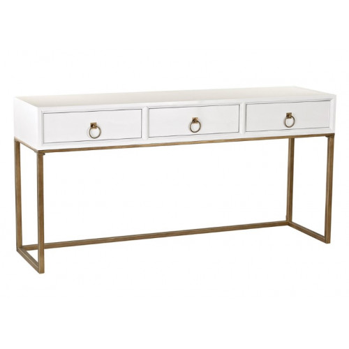 White & Rustic Gold Metal 3 Drawer Console Table