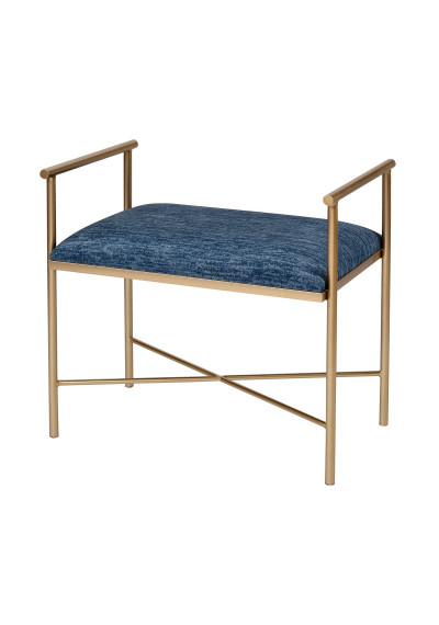 Blue Chenille Seat Gold Leg Footstool Ottoman Bench
