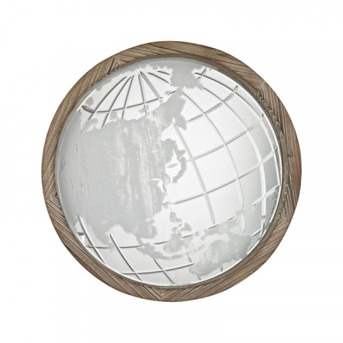 Wood Frame Map of the World Etched Wall Mirror