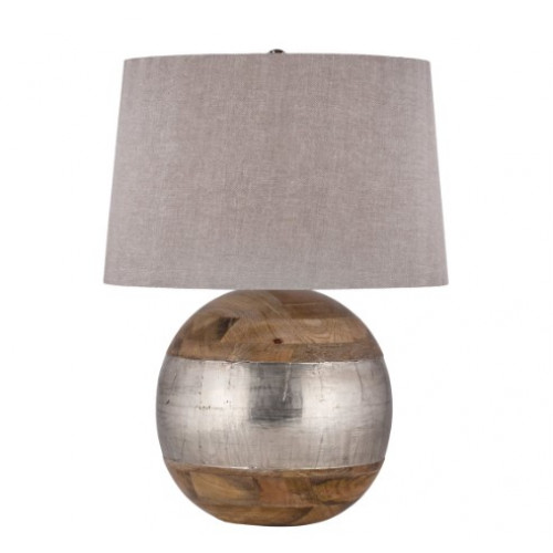 Mango Wood Round Ball & Silver Rustic Band Table Lamp