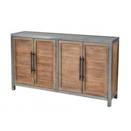 Oak Finish Shutter Doors Galvanized Metal Body Sideboard Cabinet