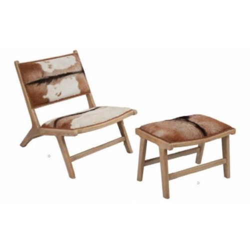 Brown & White Goat Hide Chair Ottoman Set
