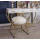 Gold Frame White Fluffy Faux Fur Seat Accent Chair
