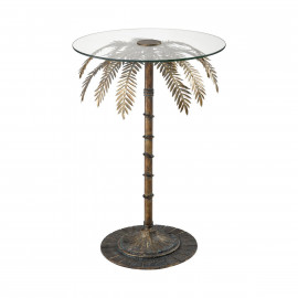 Metal Palm Tree Glass Top Accent Side Table