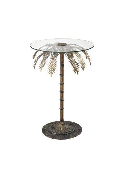 Metal Palm Tree Glass Top Accent Side Table