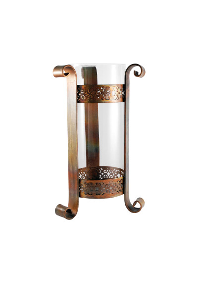 Tall Burned Copper & Glass Hurricane Candle Holder