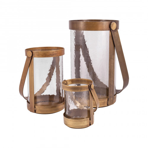 Brass & Glass Pillar Holder Lanterns 