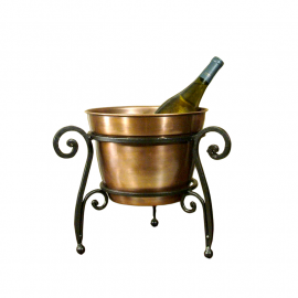 Copper Bucket & Iron Wine Holder Set of 2