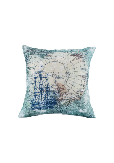 Nautical Ship Map Pillow Cream & Blues