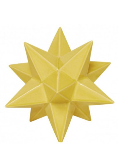 Large Yellow Ceramic Star Crackle Glaze Finish Table Top Decor